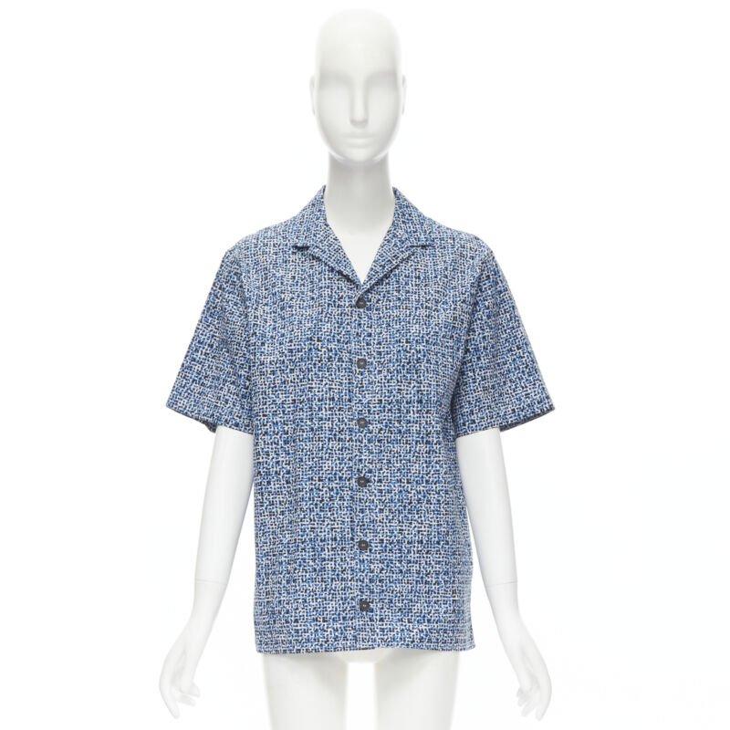 BOTTEGA VENETA blue speckle print camp collar short sleeve boxy cotton shirt S For Sale 7