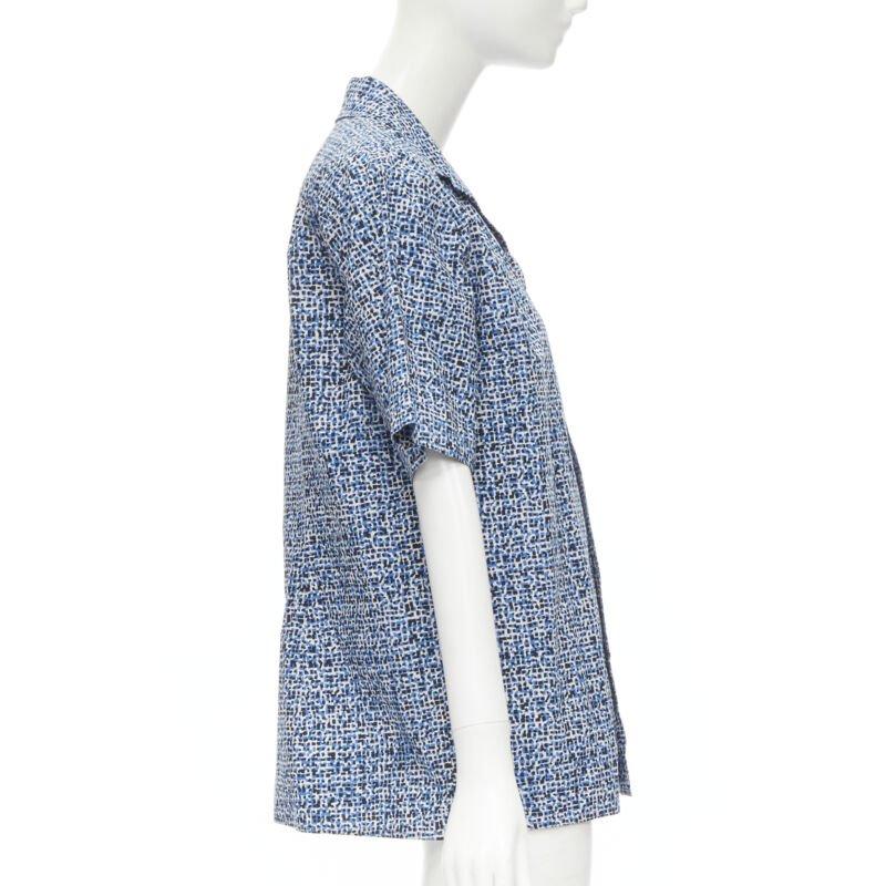 Gray BOTTEGA VENETA blue speckle print camp collar short sleeve boxy cotton shirt S For Sale