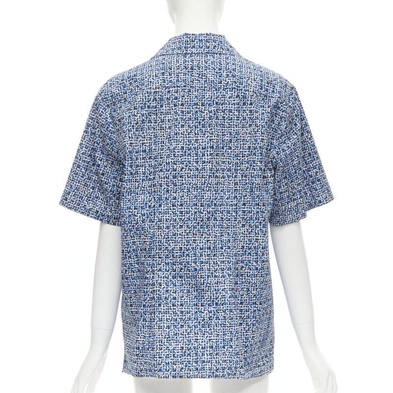 BOTTEGA VENETA blue speckle print camp collar short sleeve boxy cotton shirt S In Excellent Condition For Sale In Hong Kong, NT