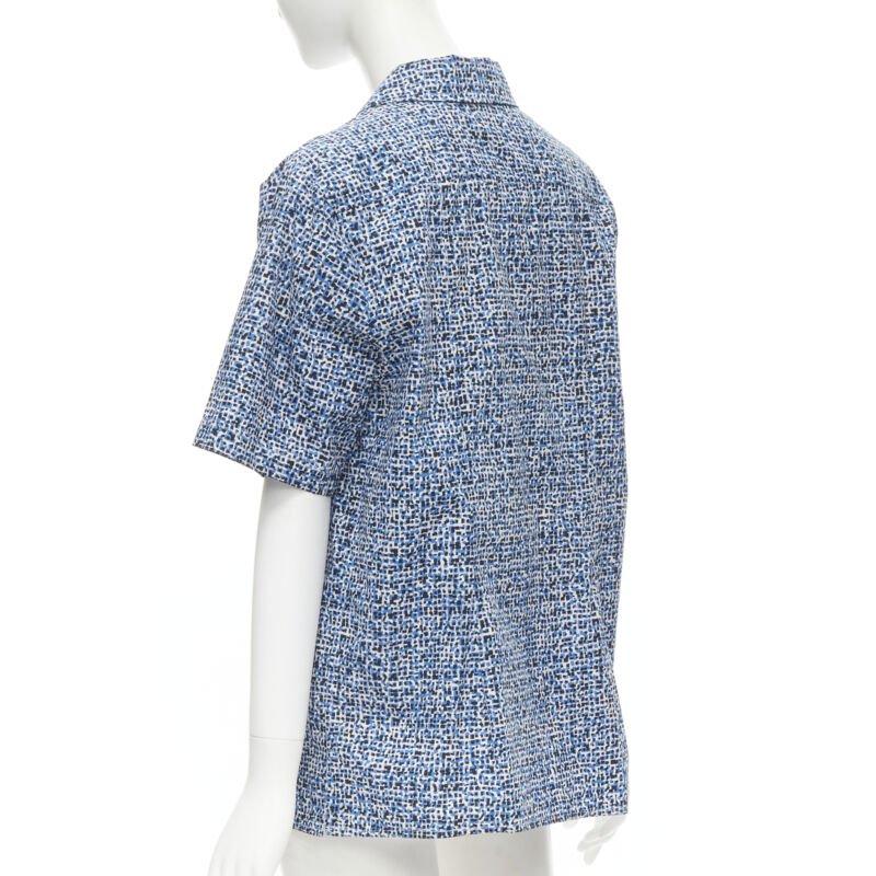 Women's BOTTEGA VENETA blue speckle print camp collar short sleeve boxy cotton shirt S For Sale