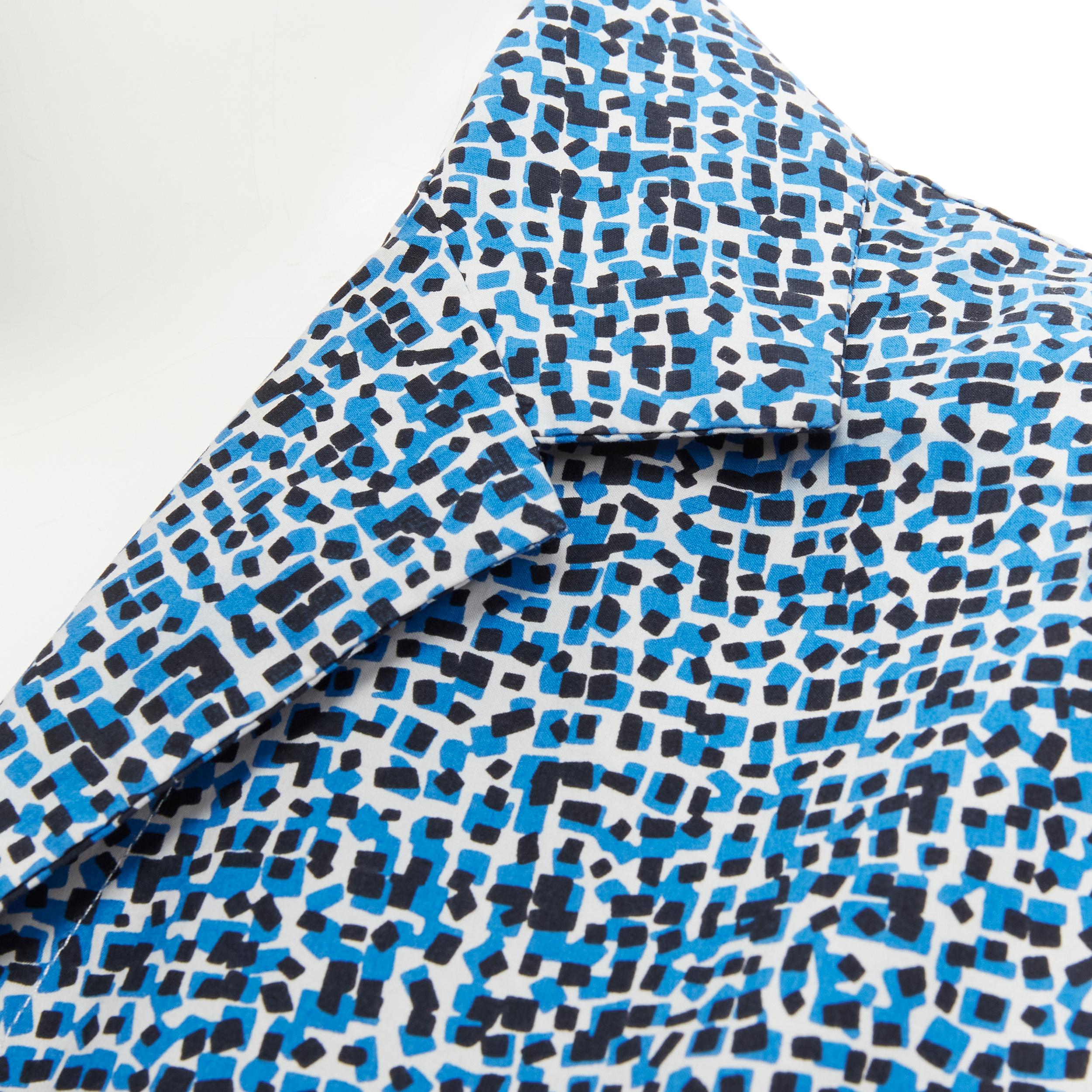 Women's BOTTEGA VENETA blue speckle print camp collar short sleeve boxy cotton shirt S For Sale