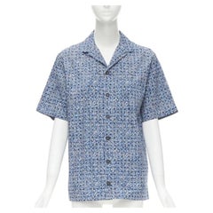 BOTTEGA VENETA camisa de algodón de manga corta y cuello campana con estampado moteado azul S