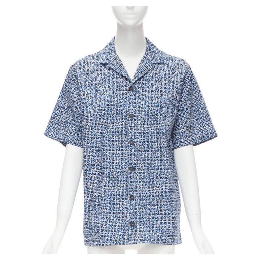 BOTTEGA VENETA blue speckle print camp collar short sleeve boxy cotton shirt S For Sale