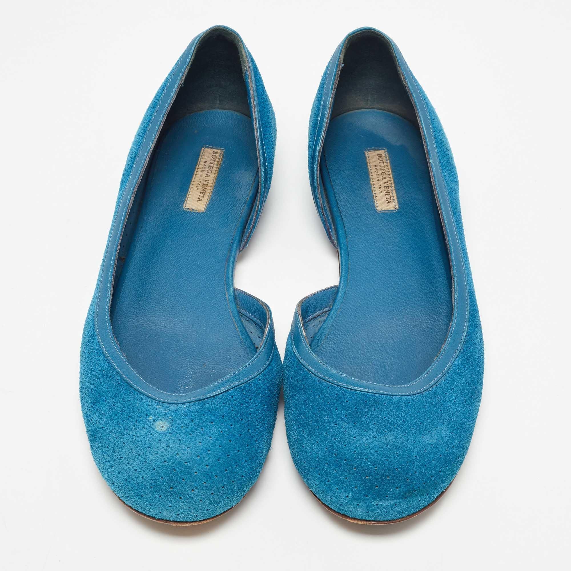 Bleu Bottega Veneta Ballerines bleues en daim et cuir Taille 36,5 en vente