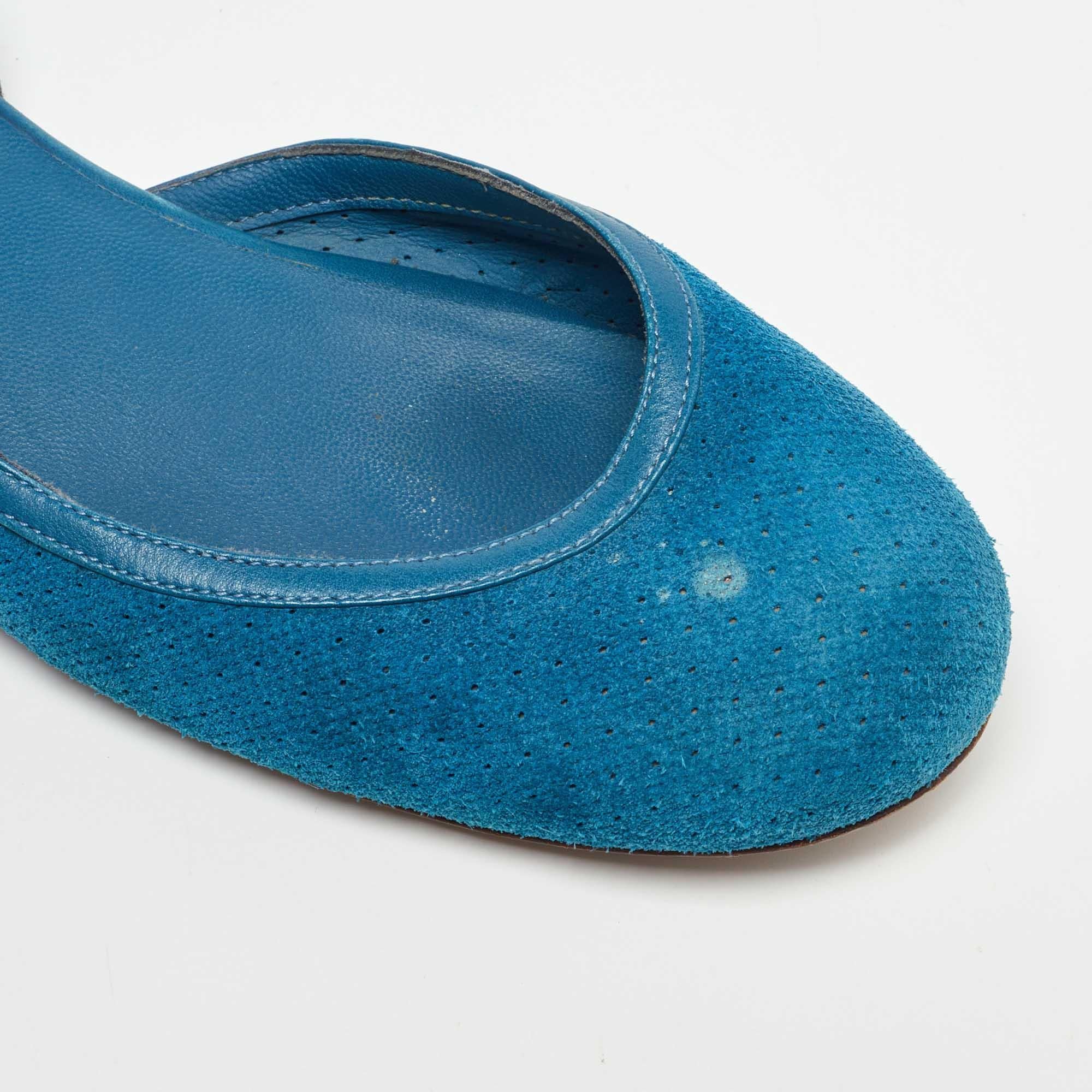 Bottega Veneta Ballerines bleues en daim et cuir Taille 36,5 en vente 2