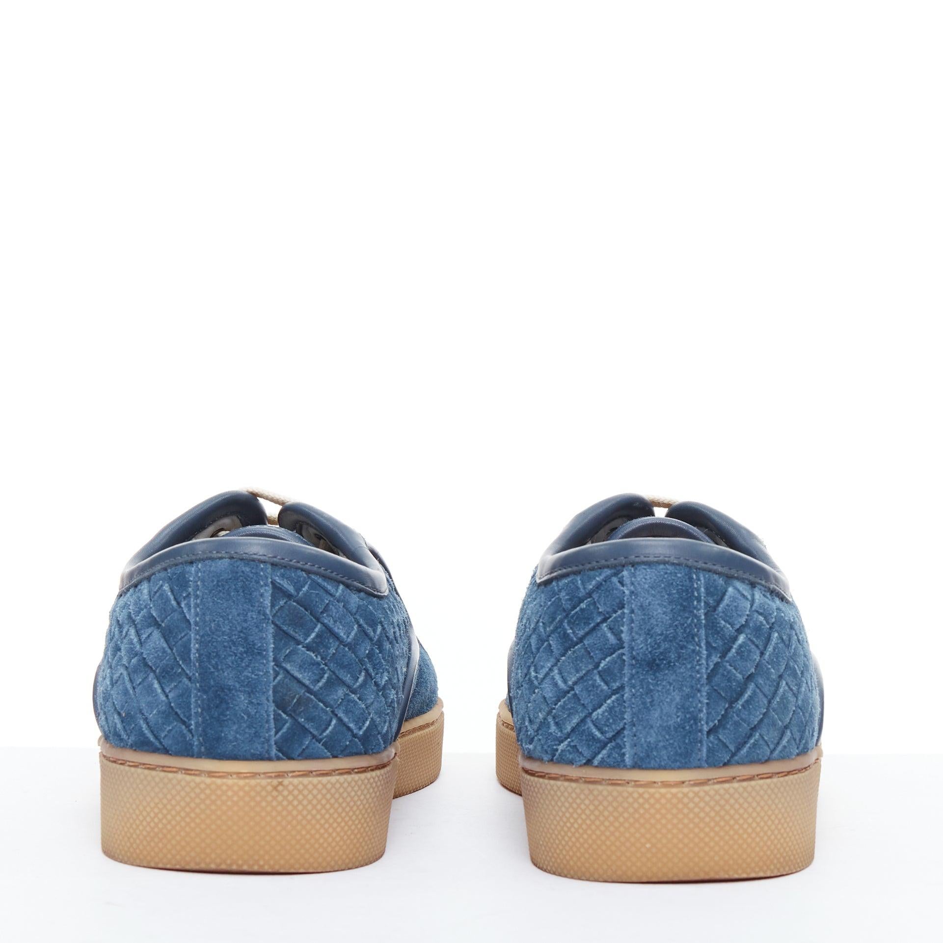 Men's BOTTEGA VENETA blue suede intrecciato woven lace up sneakers EU39.5 For Sale