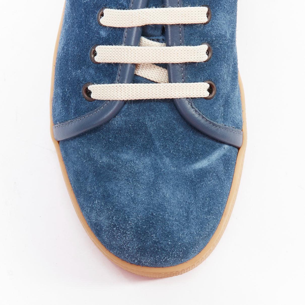 BOTTEGA VENETA blue suede intrecciato woven lace up sneakers EU39.5 For Sale 1