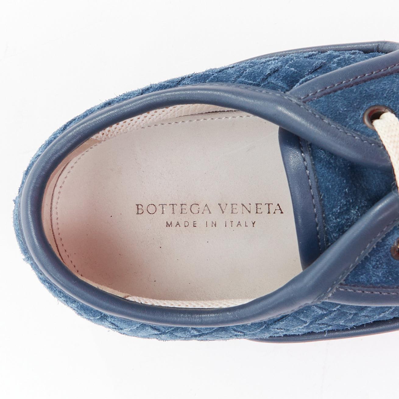 BOTTEGA VENETA blue suede intrecciato woven lace up sneakers EU39.5 For Sale 4
