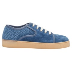 BOTTEGA VENETA blue suede intrecciato woven lace up sneakers EU39.5