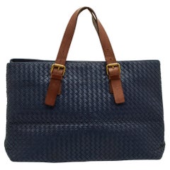 Bottega Veneta Blue/Tan Intrecciato Leather Shopper Tote