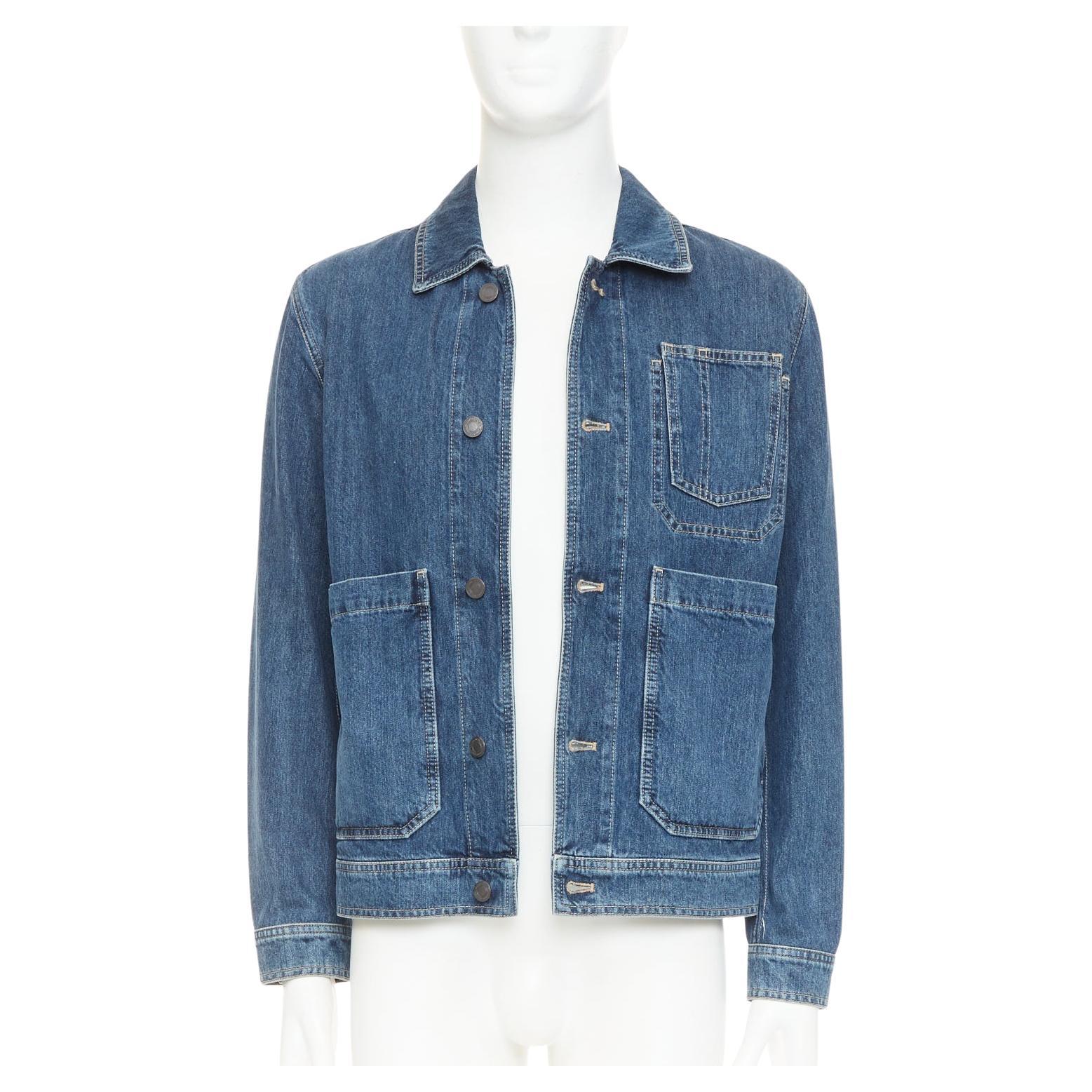 BOTTEGA VENETA blue washed denim patch pocket discreet logo chore jacket IT48 M