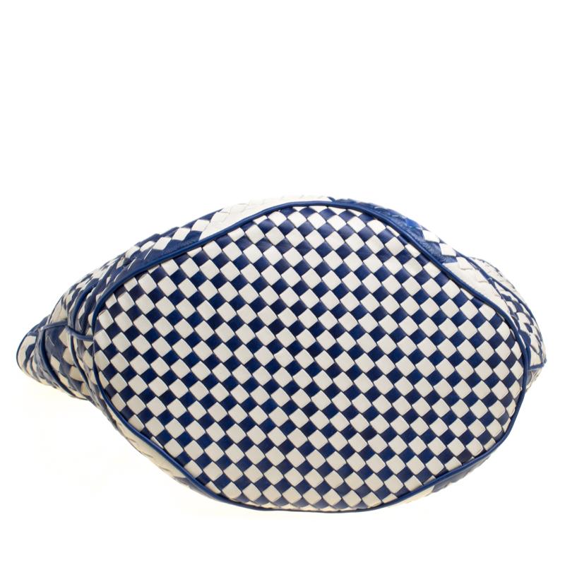 Bottega Veneta Blue/White Intrecciato Leather Bucket Bag 4