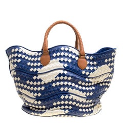 Bottega Veneta Blue/White Intrecciato Leather Bucket Bag