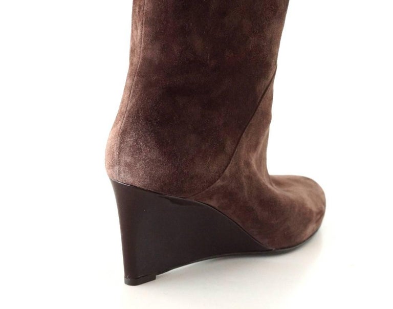 Bottega Boot Suede Knee High Patent Wedge 39/ 9 For Sale at