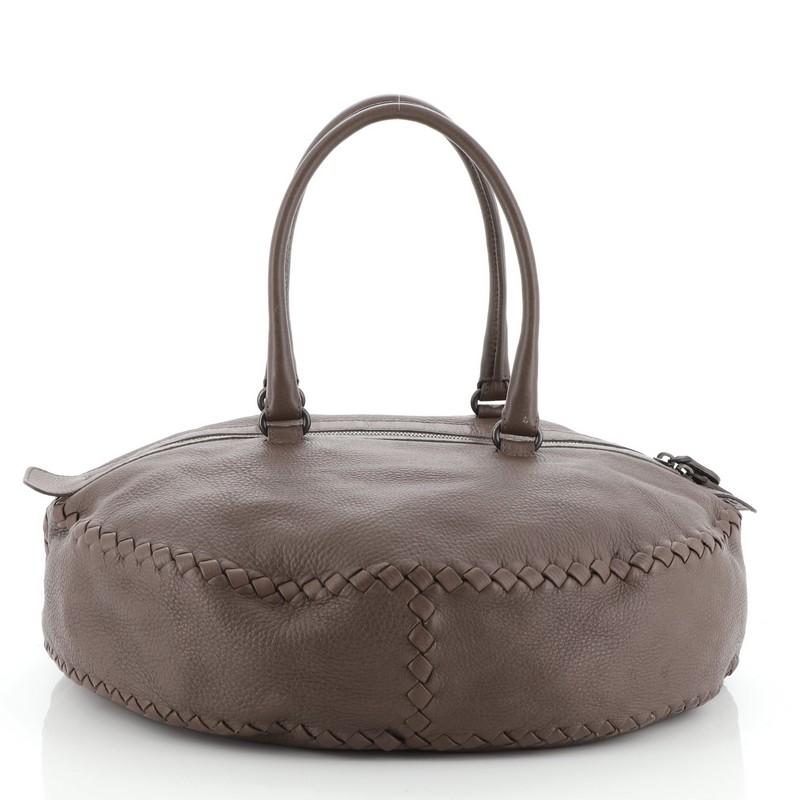 Gray Bottega Veneta Bowling Bag Cervo with Intrecciato Detail Medium