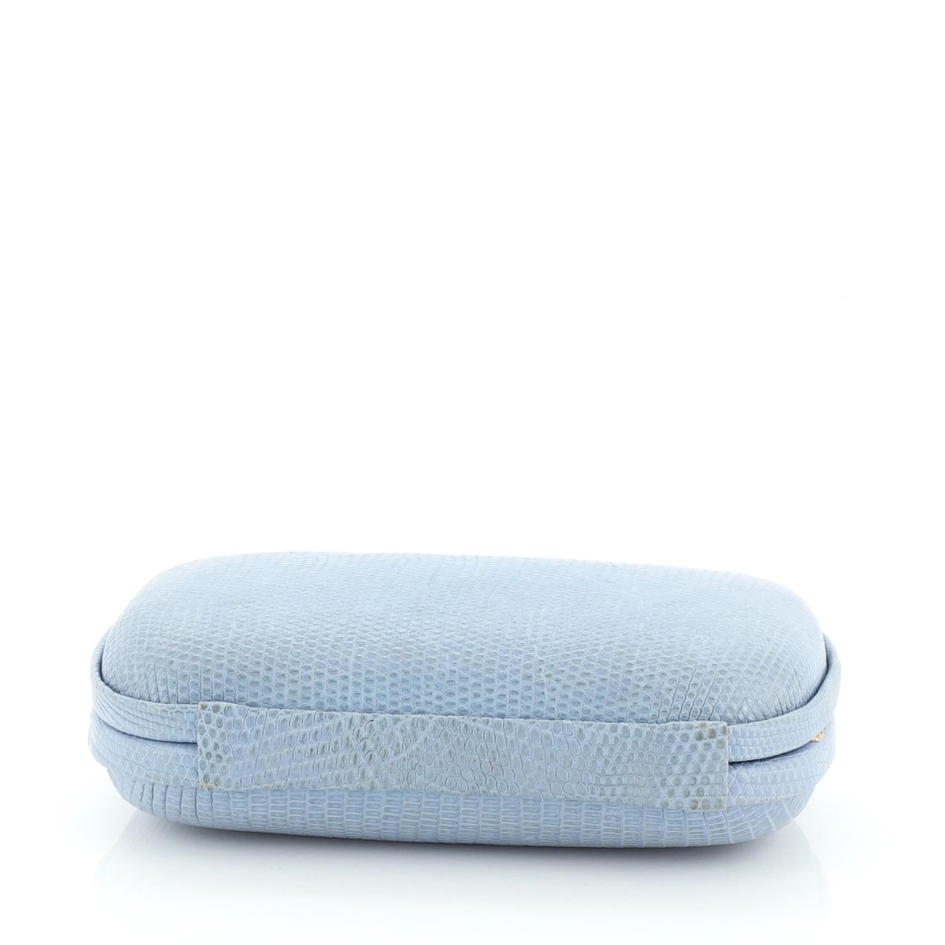 Blue Bottega Veneta Box Clutch Lizard Small