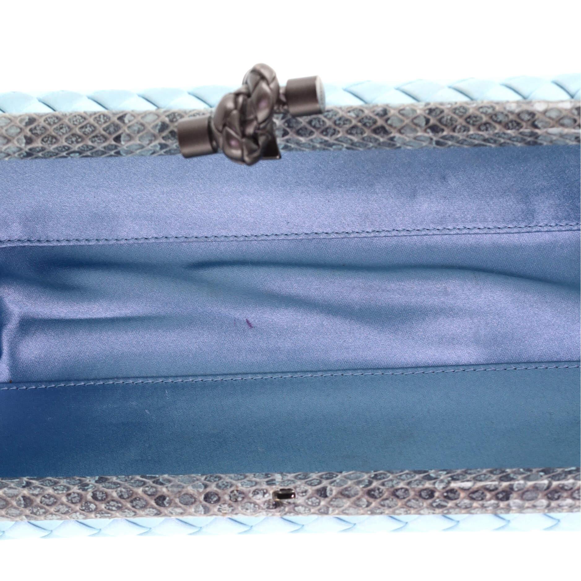Blue Bottega Veneta Box Knot Clutch Intrecciato Satin Long