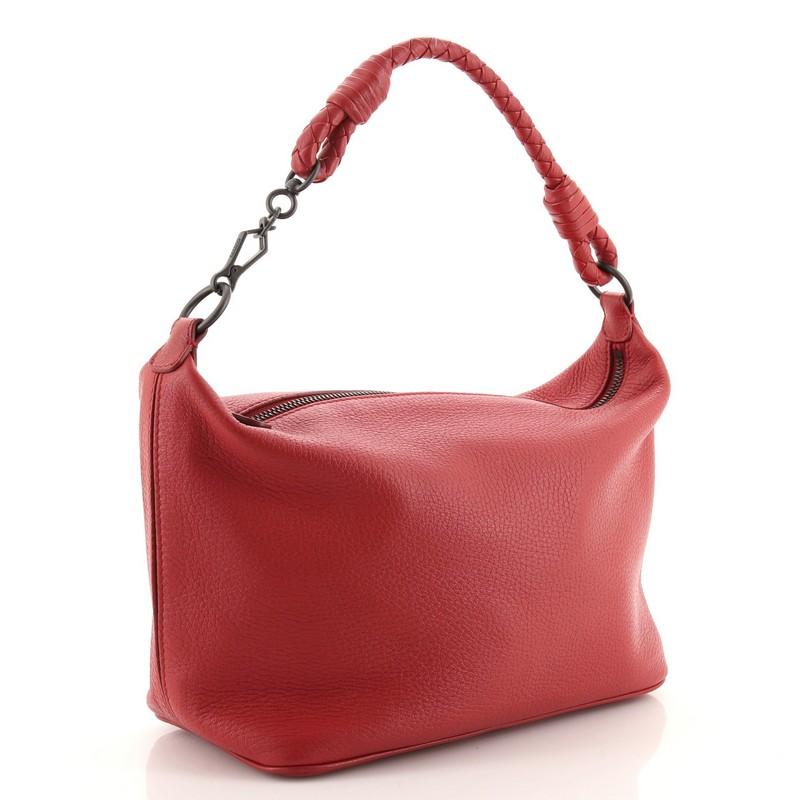 Pink Bottega Veneta Braided Handle Zip Shoulder Bag Leather Small