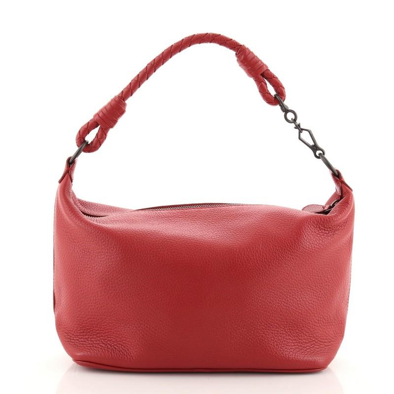 Bottega Veneta Braided Handle Zip Shoulder Bag Leather Small In Good Condition In NY, NY
