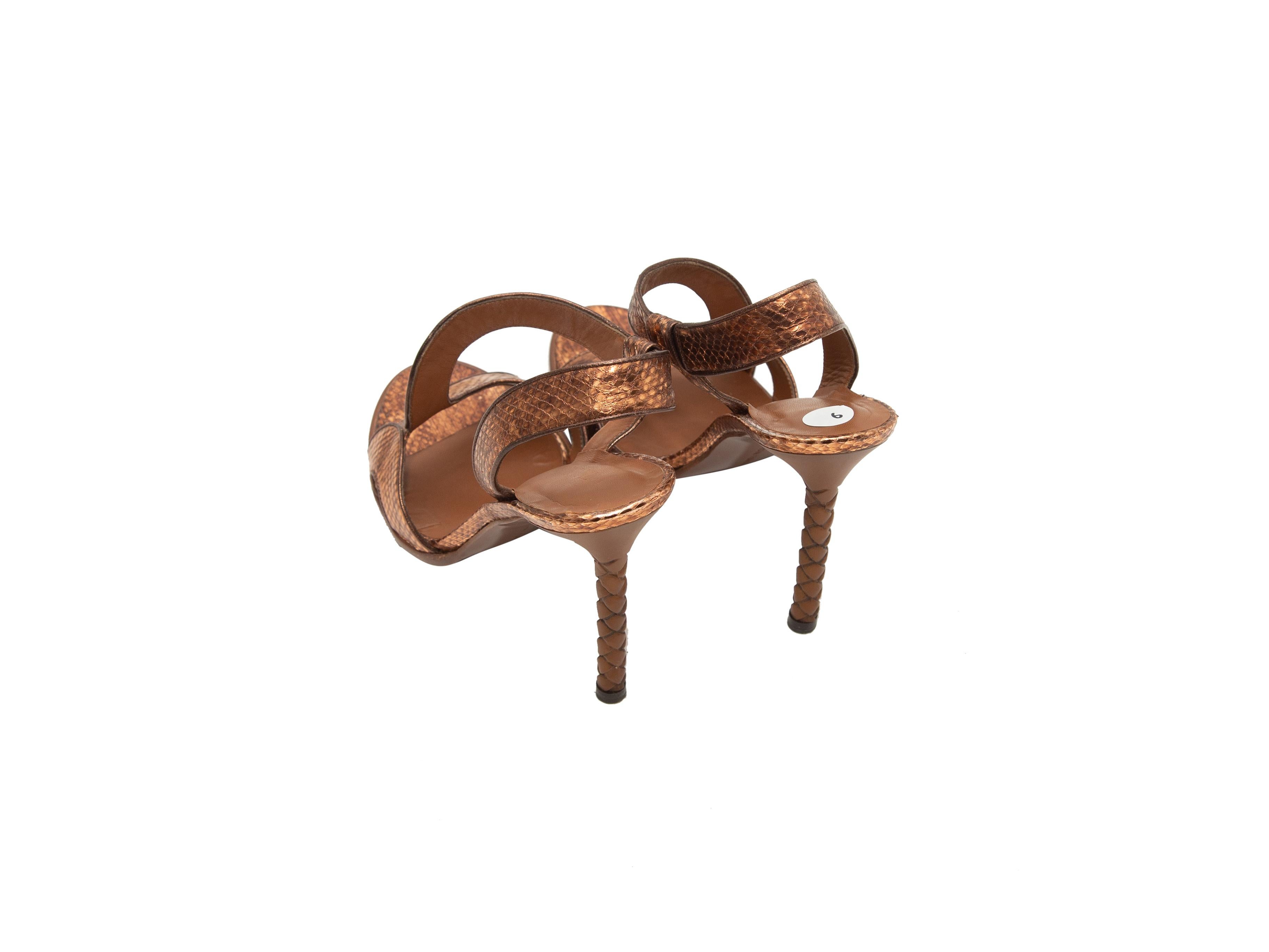 Brown Bottega Veneta Bronze Embossed Leather & Intrecciato Sandals