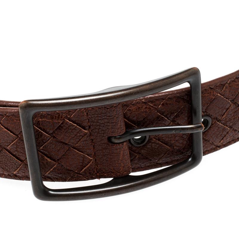 Bottega Veneta Bronze Intrecciato Leather Buckle Belt 80CM In Good Condition In Dubai, Al Qouz 2
