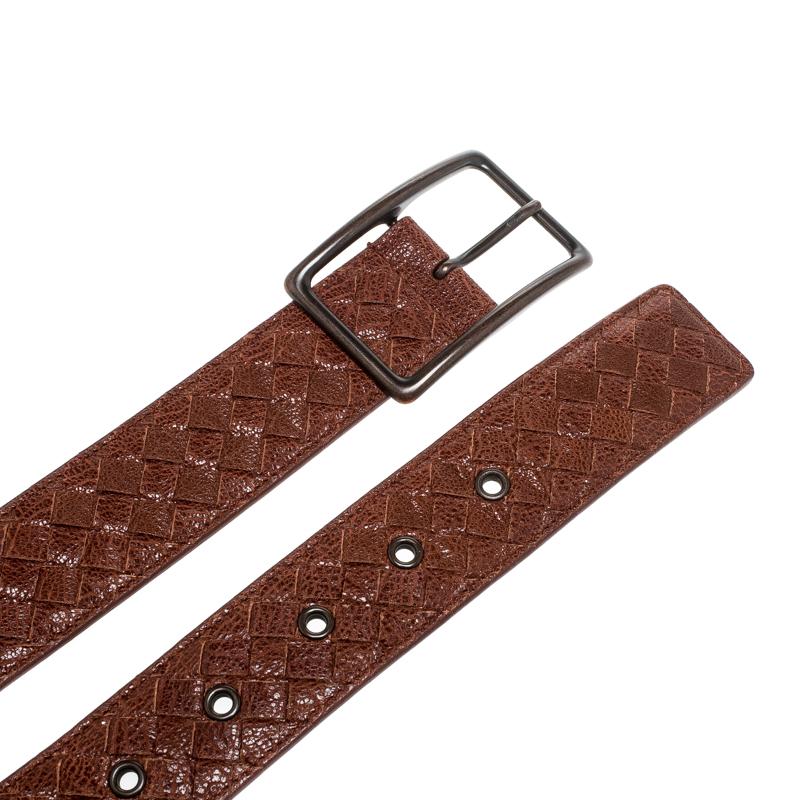 Women's Bottega Veneta Bronze Intrecciato Leather Buckle Belt 80CM