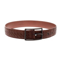 Bottega Veneta Bronze Intrecciato Leather Buckle Belt 80CM