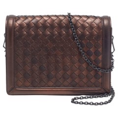 Bottega Veneta Bronze Intrecciato Leather Flap Chain Shoulder Bag
