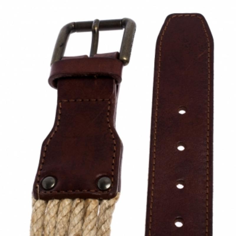 Bottega Veneta Brown/Beige Leder und Seilknoten Schnalle Gürtel 85CM im Zustand „Gut“ im Angebot in Dubai, Al Qouz 2