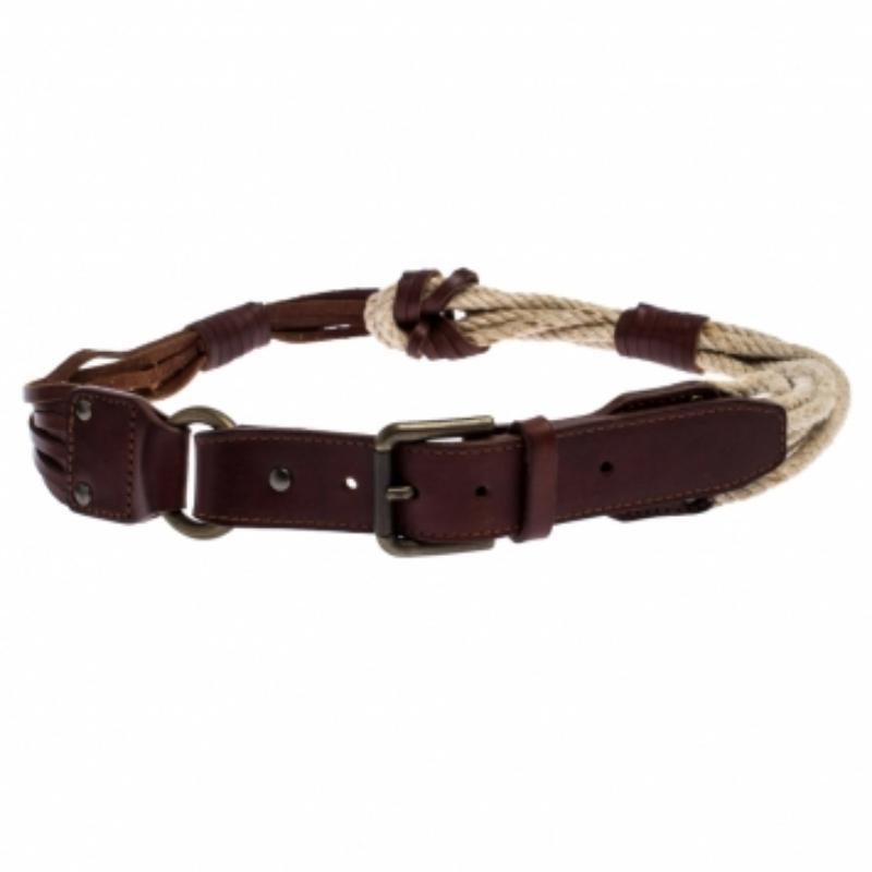 Bottega Veneta Brown/Beige Leder und Seilknoten Schnalle Gürtel 85CM Damen im Angebot
