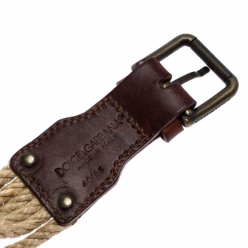 Bottega Veneta Brown/Beige Leder und Seilknoten Schnalle Gürtel 85CM im Angebot 1
