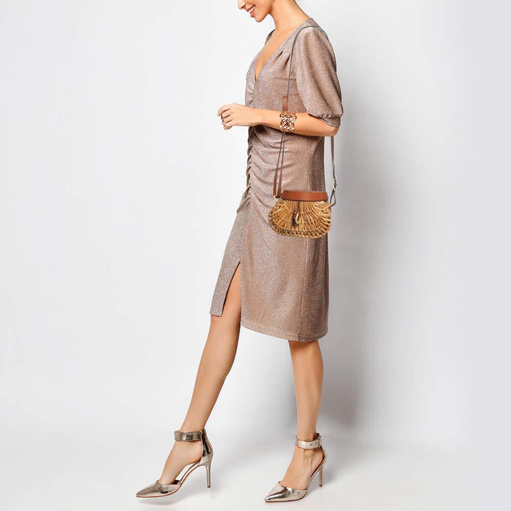 Bottega Veneta Brown/Beige Raffia and Leather Wicker Flap Crossbody Bag In Good Condition In Dubai, Al Qouz 2