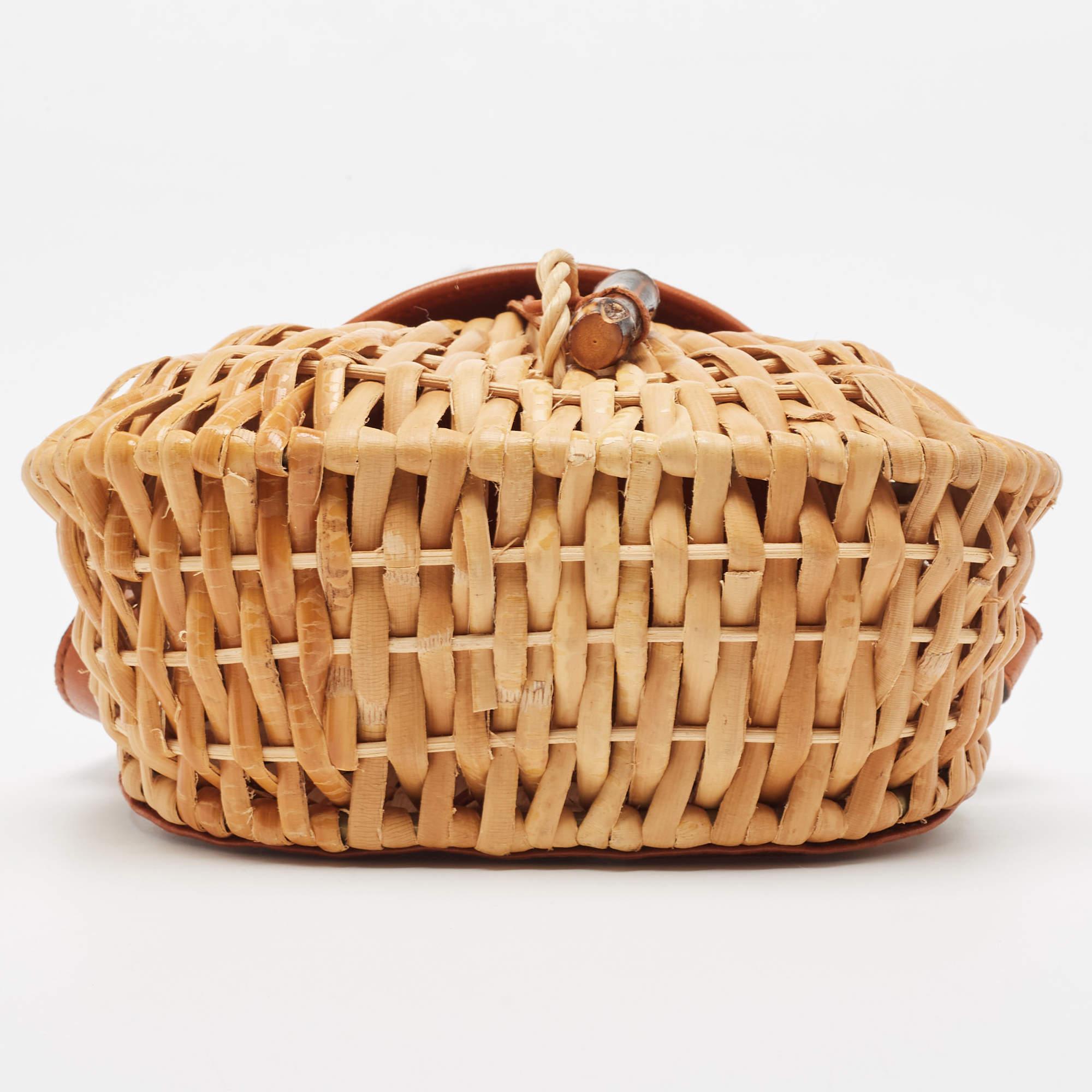 Bottega Veneta Brown/Beige Raffia and Leather Wicker Flap Crossbody Bag 1