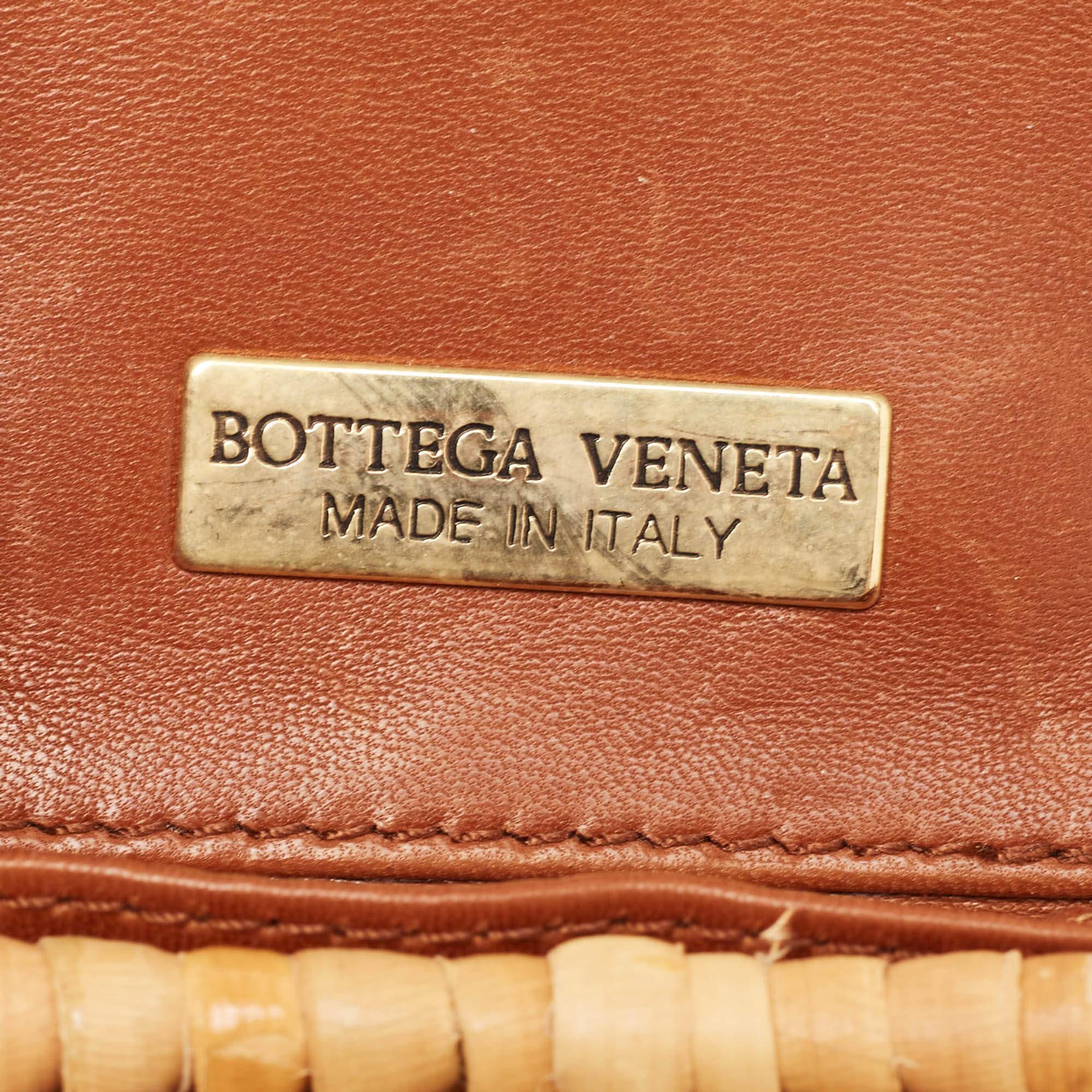 Bottega Veneta Brown/Beige Raffia and Leather Wicker Flap Crossbody Bag 3