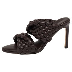 Bottega Veneta Brown Braided Leather Curve Open Toe Sandals Size 38