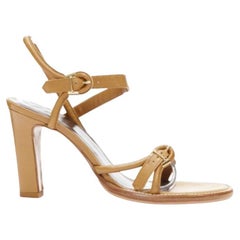 BOTTEGA VENETA brown cord pipe open toe chunky heel strappy sandal EU36