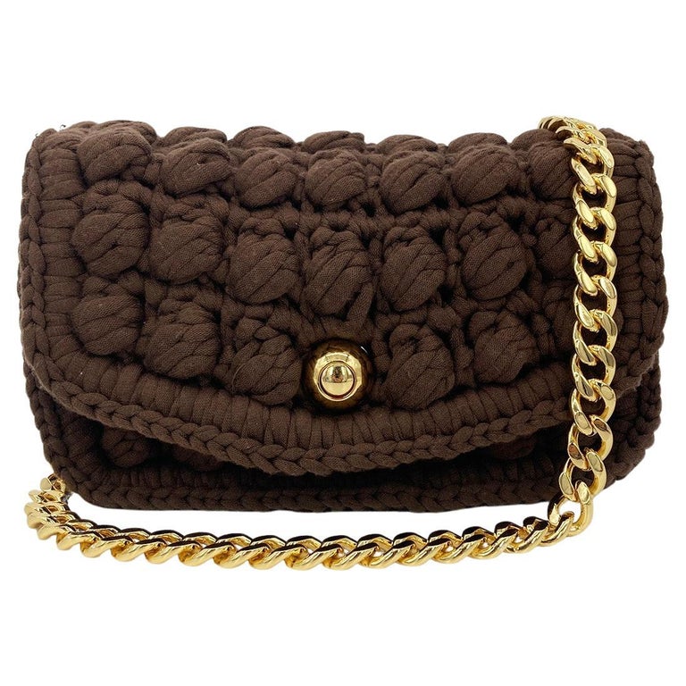 Bottega Veneta Brownie Classic Brown Crochet Flap Bag For Sale at