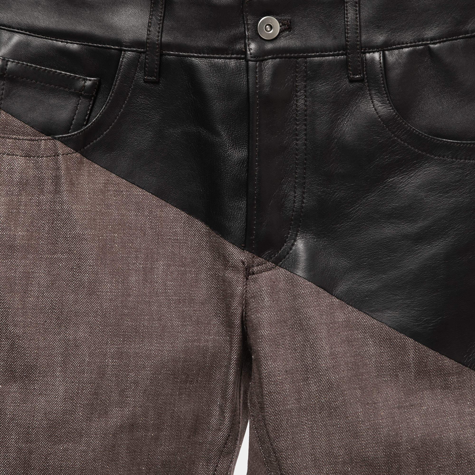 Bottega Veneta Brown Denim Leather Detailed Jeans S Waist 32