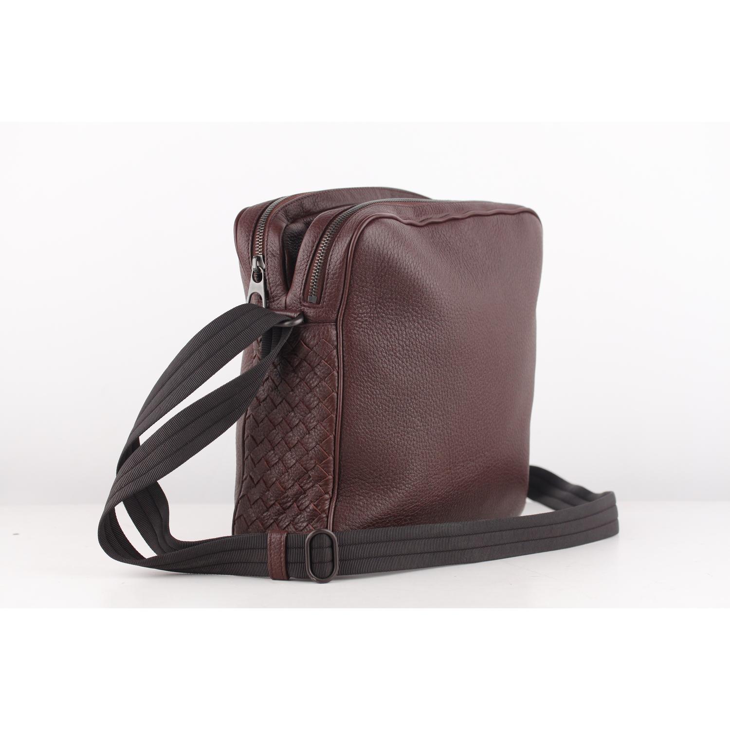 Black Bottega Veneta Brown Grained Leather Messenger Crossbody Bag