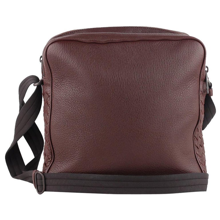 Bottega Brown Grained Leather Messenger Crossbody Bag For Sale at 1stDibs