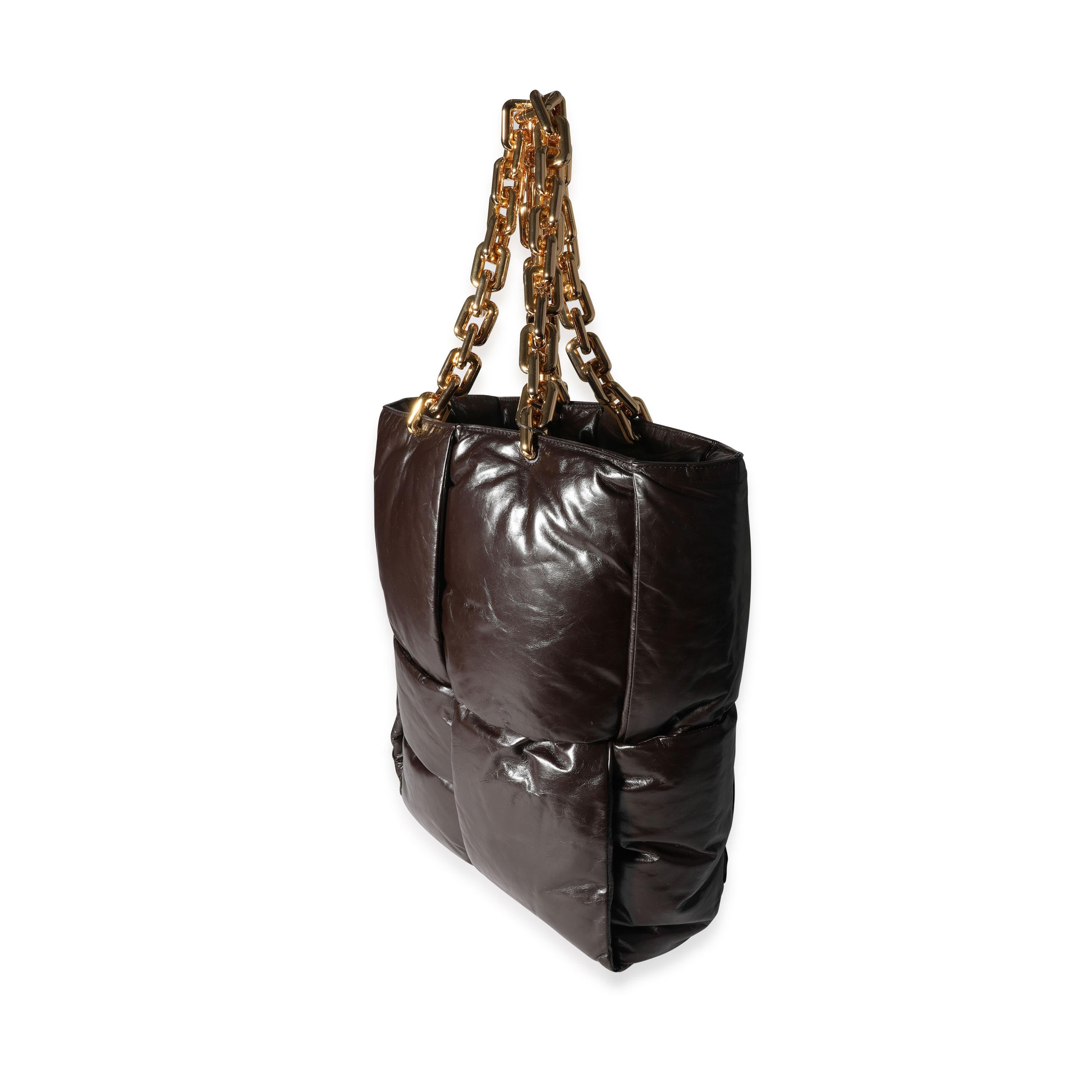 Nero Bottega Veneta Marrone Intrecciato in pelle di vitello Puffy Chain Top Handle Tote Bag