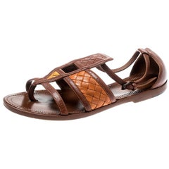 Bottega Veneta Brown Intrecciato Gladiator Sandals Size 36.5
