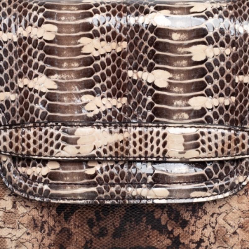 Bottega Veneta Brown Intrecciato Karung and Watersnake Detail Flap Shoulder Bag Bon état à Dubai, Al Qouz 2