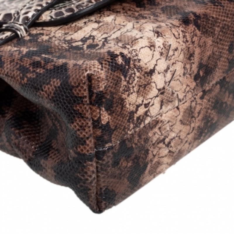 Bottega Veneta Brown Intrecciato Karung and Watersnake Detail Flap Shoulder Bag 2