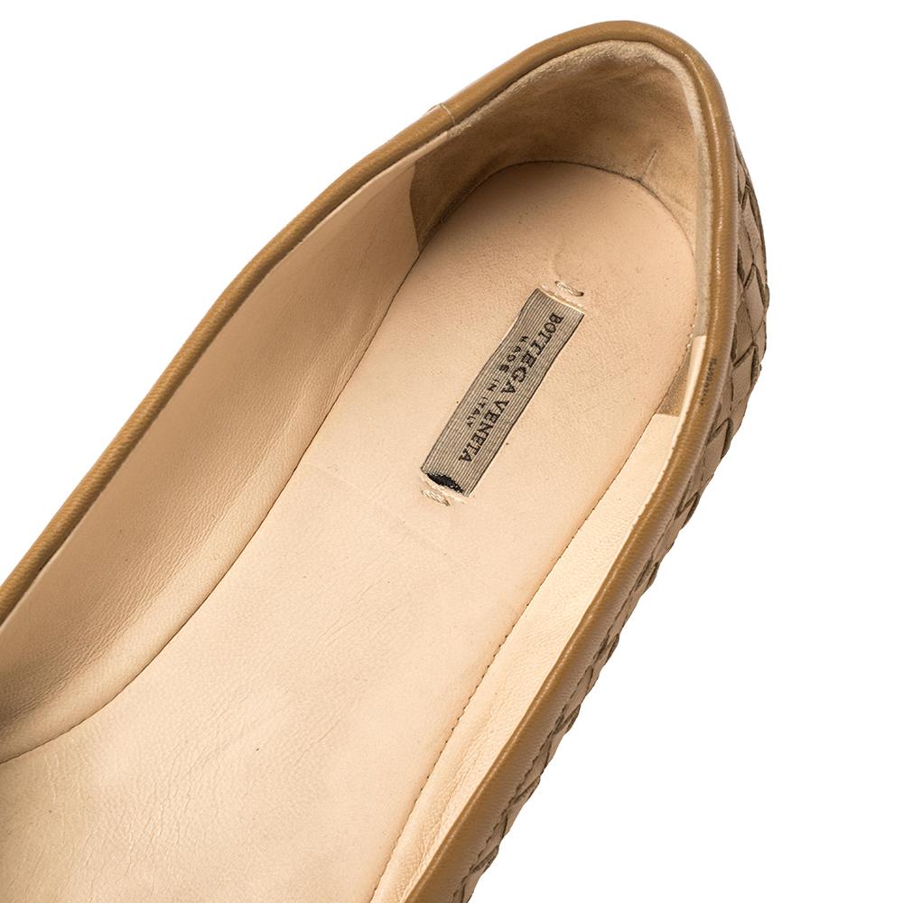 Bottega Veneta Brown Intrecciato Leather Ballet Flats Size 37.5 For Sale 1