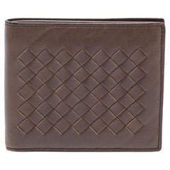 Used Bottega Veneta Brown Intrecciato Leather Bifold Wallet