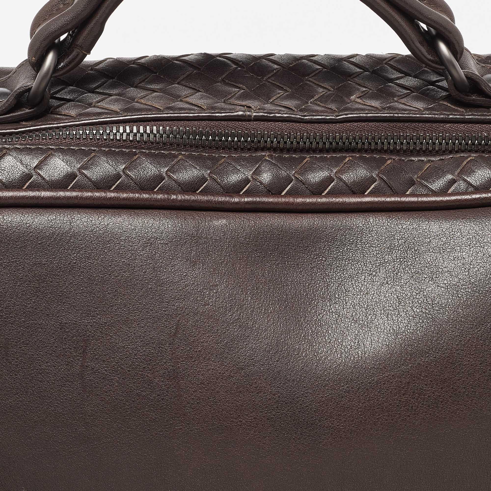 Black Bottega Veneta Brown Intrecciato Leather Briefcase
