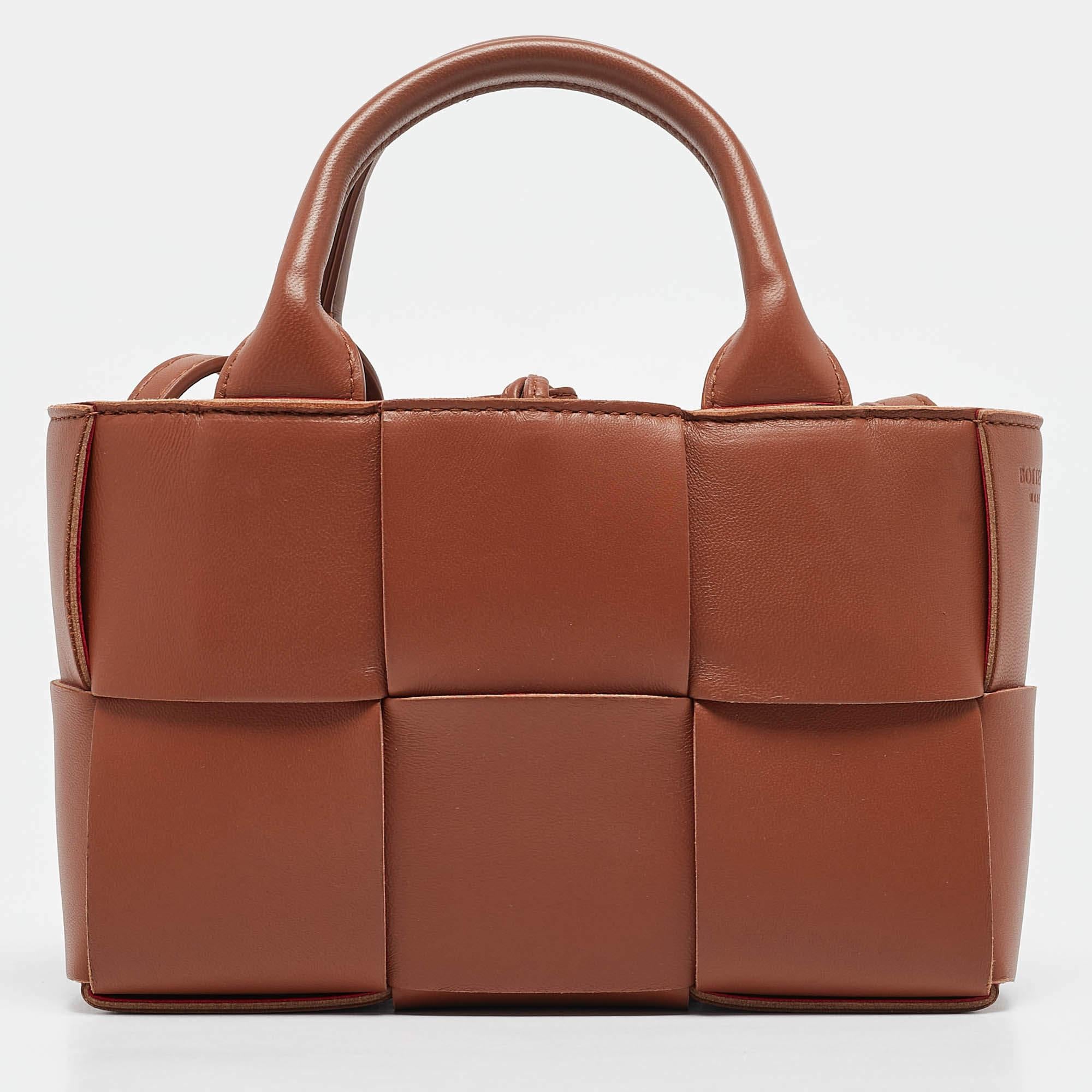 Women's Bottega Veneta Brown Intrecciato Leather Candy Arco Tote
