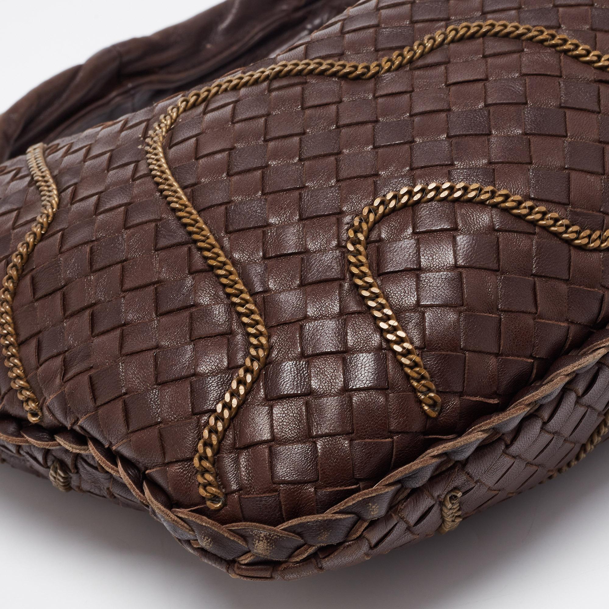 Bottega Veneta Brown Intrecciato Leather Chain Link Detail Hobo 4