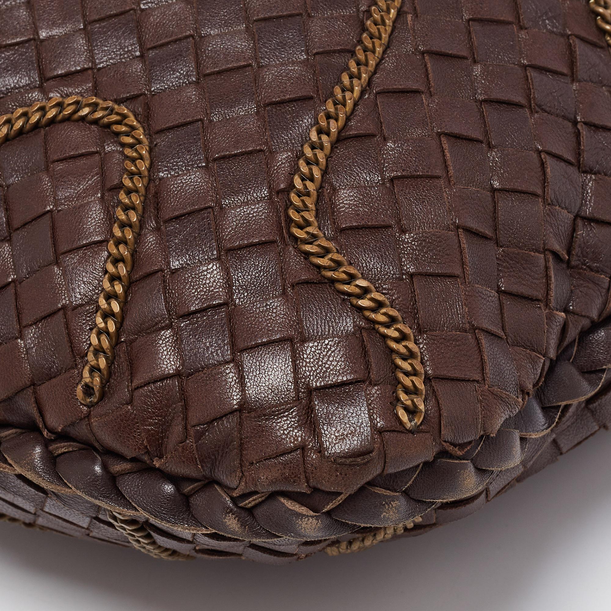Bottega Veneta Brown Intrecciato Leather Chain Link Detail Hobo 5